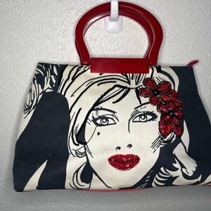 Isabella Fiore Pop Art Clutch with Red Handle
